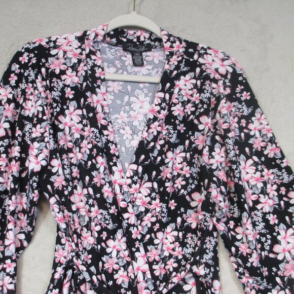 Rene Rofe Women's Black Pink Floral Sleepwear Open Robe Lightweight Size L - Picture 3 of 5